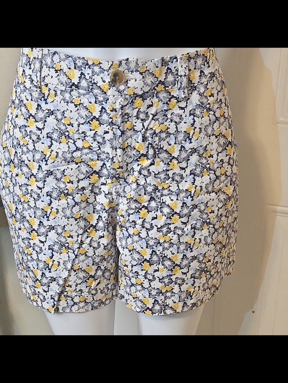 Old Navy White Floral Print Bermuda Shorts with Yellow Blooms
